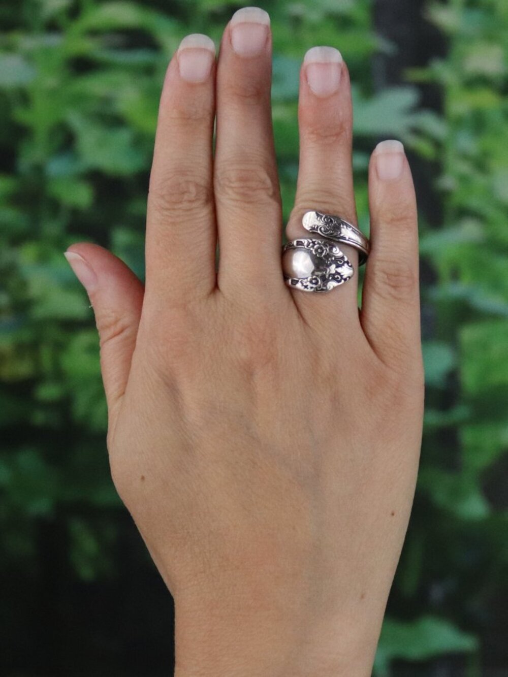 Sterling Silver Flower Spoon Ring size 7 1/4 Adjustable - Picture 2 of 6